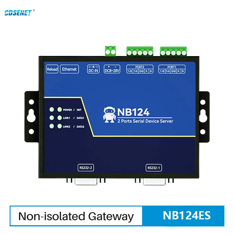 2 Channel Serial Server RS485 RS232 RS422 to Ethnernet CDSENET NB124ES POE TCP UDP MQTT HTTP Modbus Gateway TCP- RTU Watchdog