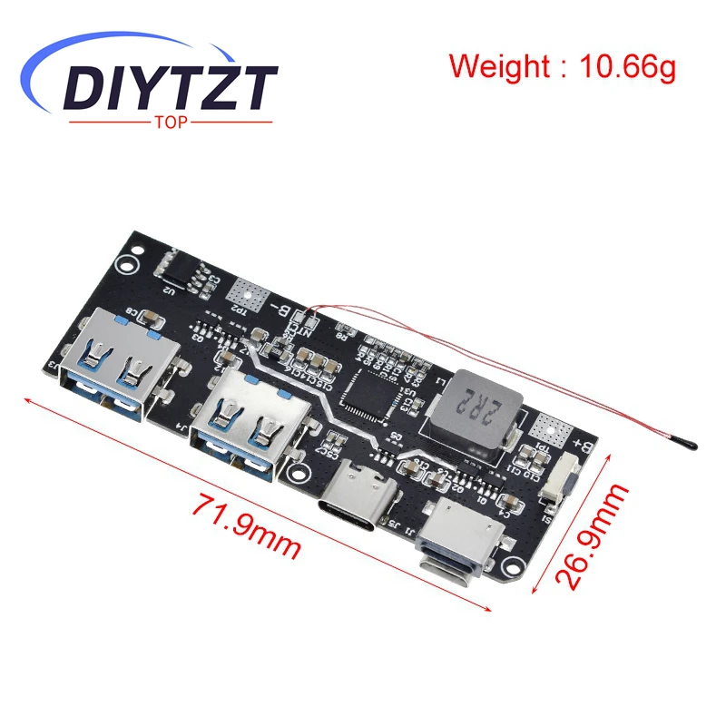 DIYTZT QC4.0 QC3.0 LED Dual USB 5V 4.5A 22.5W Micro/Type-C USB Mobile Power Bank 18650 Charging Module Temperature Protection Power Bank