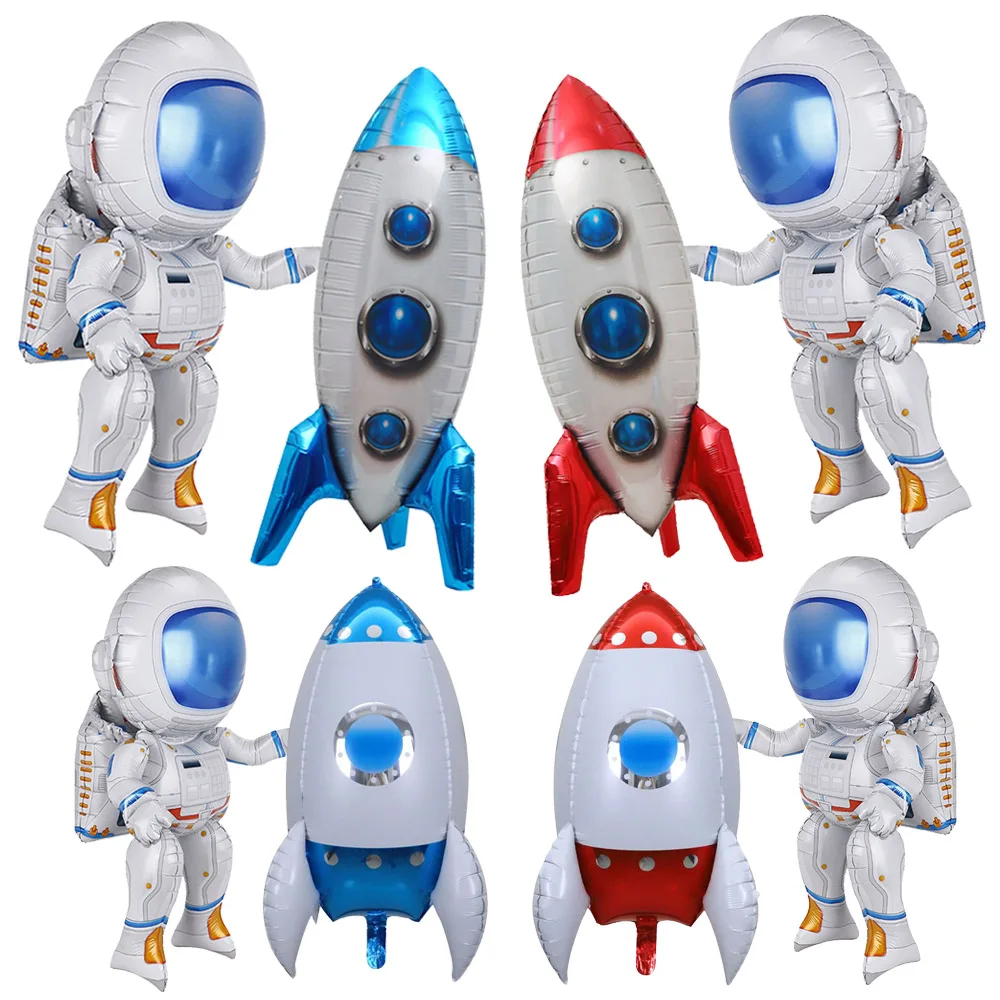 

2Pcs Large Rocket Astronaut Balloons Set 4D Inflatable Rocket Foil Balloon for Baby Shower Birthday Space Theme Party Decoration