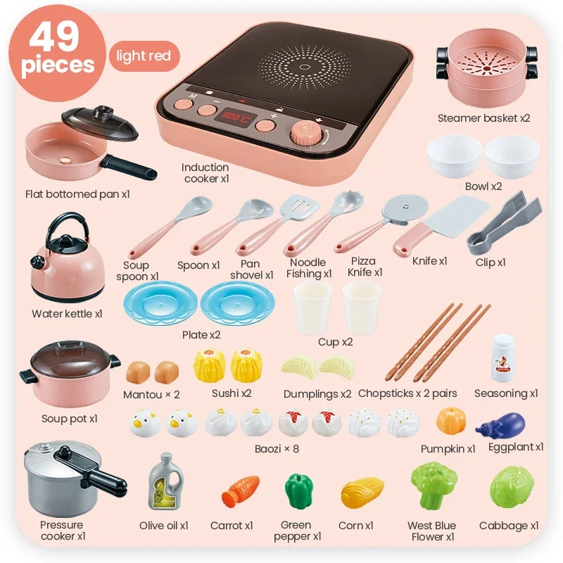 Kids Mini Kitchen Accessories Set Play Kitchen Cooker Kit with Play Pot Induction Pretend Cooking Toy Toddler Girls Boy Gift