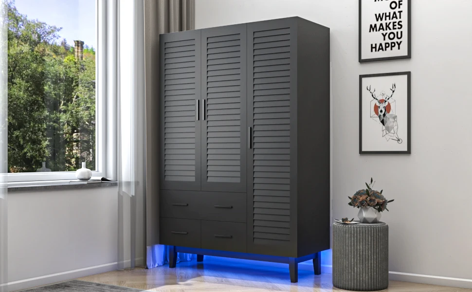 3-Door Armoire Wardrobe Closet Cabinet