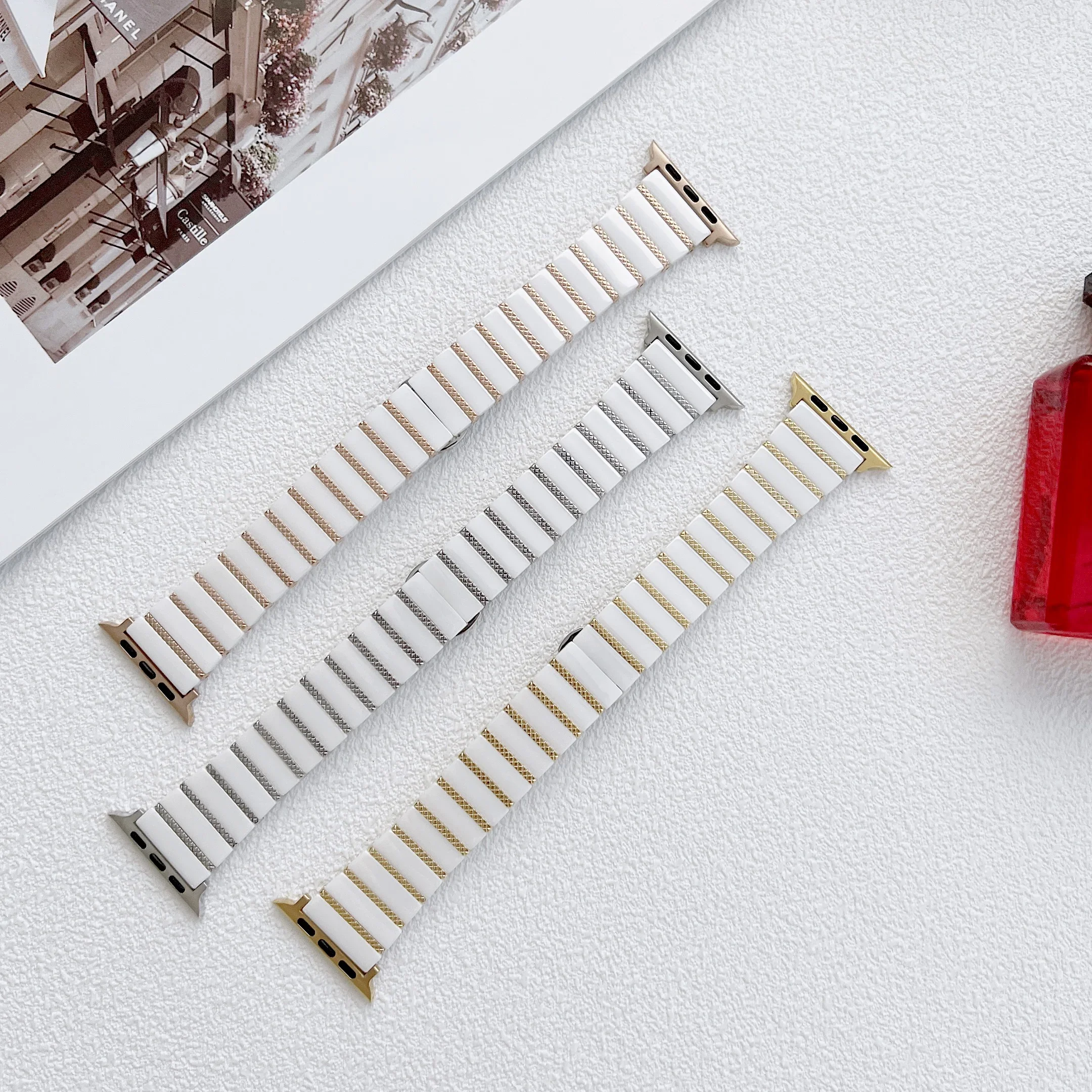 Ceramic＋Metal Strap For Apple Watch Band 45mm 41mm 44mm 42mm 40mm Men/Women Bracelet Belt iWatch Ultra 9 8 7 6 5 4 3 SE Correa