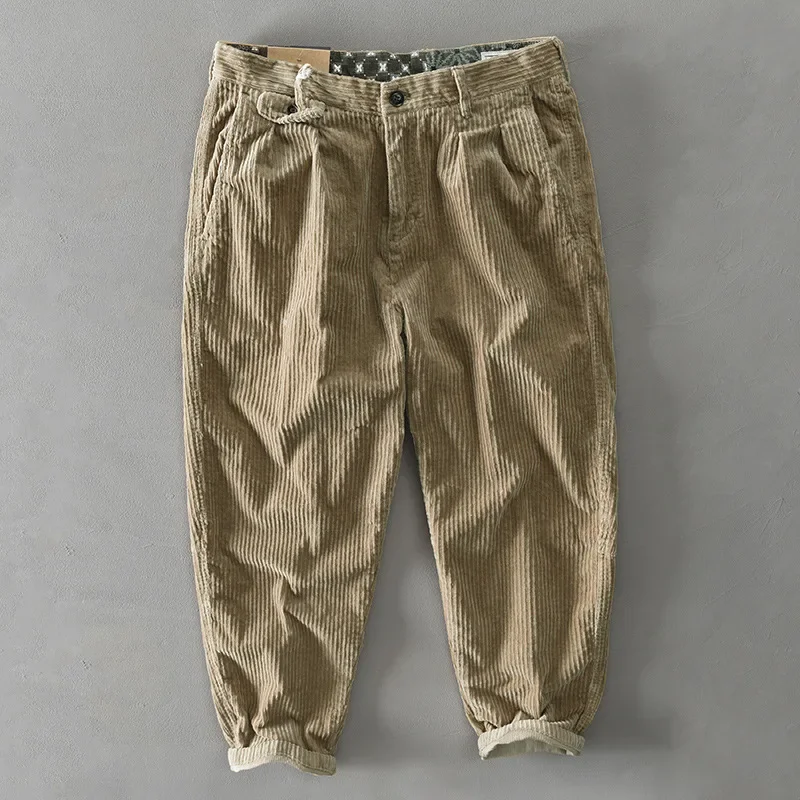 Autumn Winter Men Cotton Corduroy Pants Solid Color Casual Safari Style Multi-pocket All-match Workwear AZ325