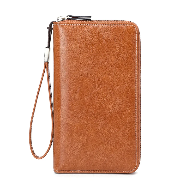Anti RFID Women Long Purse Functional Zipper Leather Wallet for Travel Business Birthday Gifts 2024