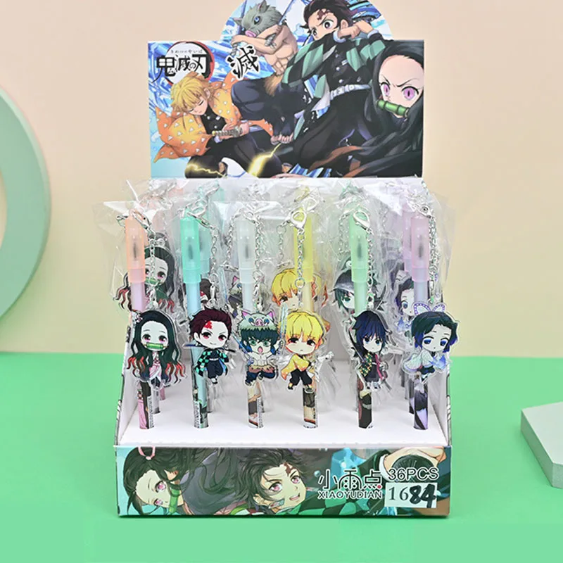 

36 pcs/lot Kawaii Demon Slayer Pendant Gel Pen Cute 0.5mm Black ink Signature Pens Promotional Gift Stationery School Supplies