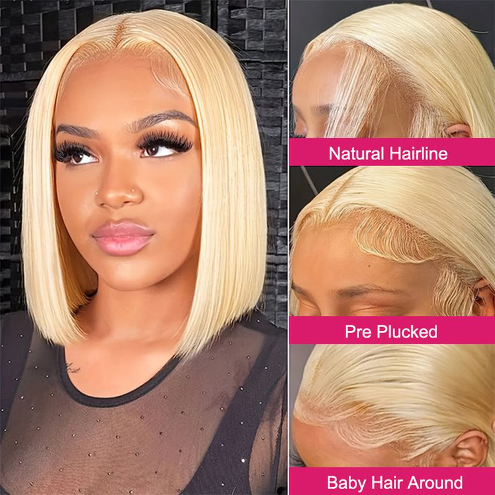 Blonde 13x4 Lace Frontal Bone Straight Human Hair Bob Wigs HD 4x4 Lace Closure Short Bob Wig 10-16Inch 200% Density Remy Wig