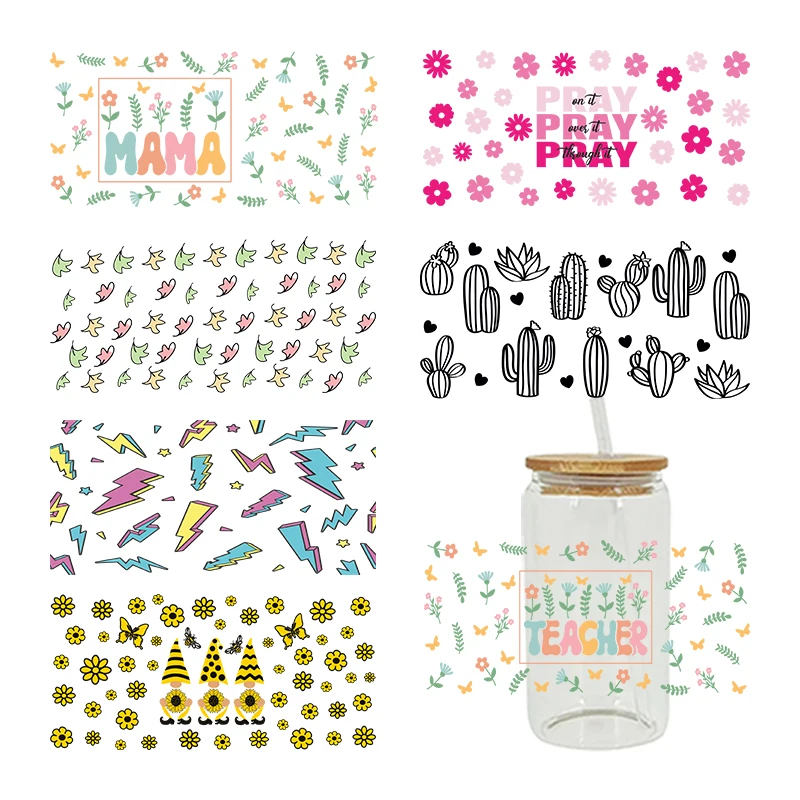 UV DTF Transfer Sticker PRAY MAMA Teacher For The 16oz Libbey Glasses Wraps Bottles Cup Can DIY Waterproof Decals D2629