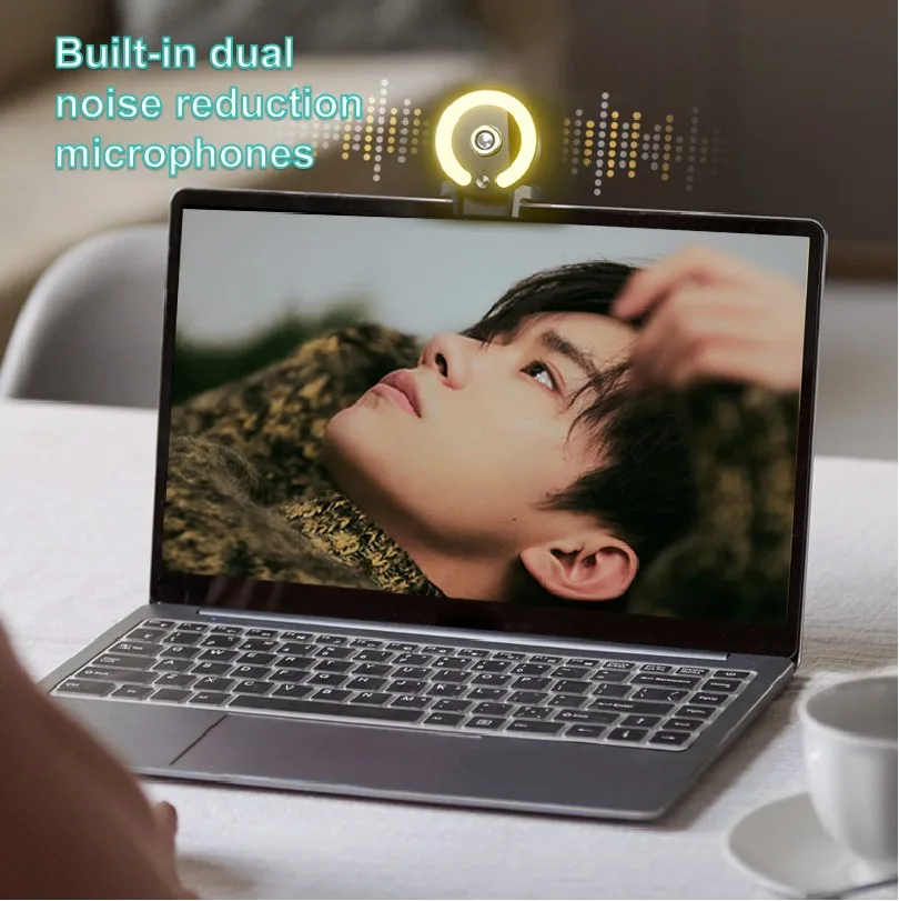 XJ Webcams PC 4K HD Video Web Cam LED Light Autofocus Camera Computer USB Webcam Microphone Streaming Live Mini Cammera