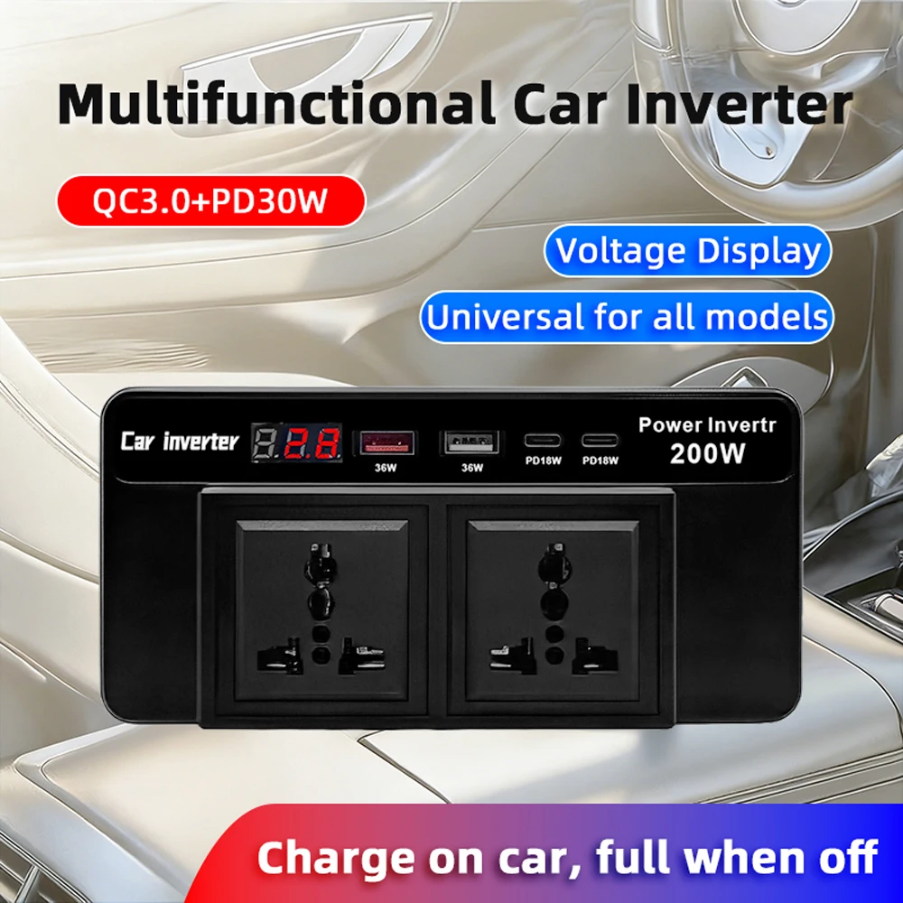  Inverter per Auto con Porta di Ricarica USB Type-C, da DC 12V a AC 220V 200W, Adattatore di Alimentazione Universale con Presa AC, Accessori Auto