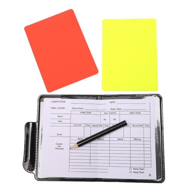 1set Red and Yellow Card  Kit Football Referee Tools With Football Captain Armband Whistle CoinLeather bag Pencil Paper 2