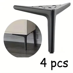 Set of 4 Modern 15cm Metal Furniture Legs with Anti - Slip Pads and Screws (Black)