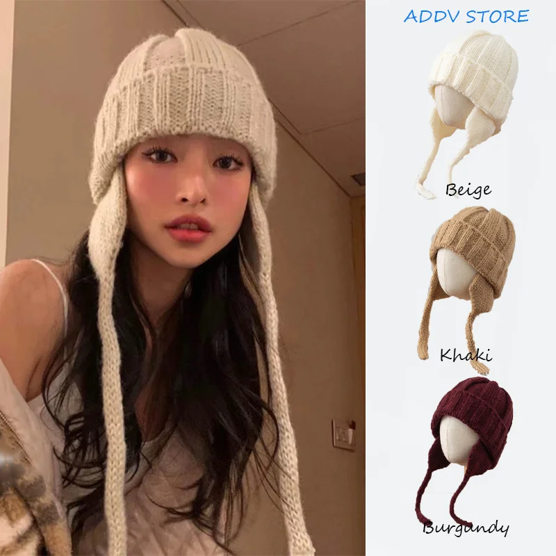 

Parent-child Style Autumn/Winter Warm Solid Color Ear Protection Knitted Wool Hat Cute Beanie for Women Vintage Cold Cap