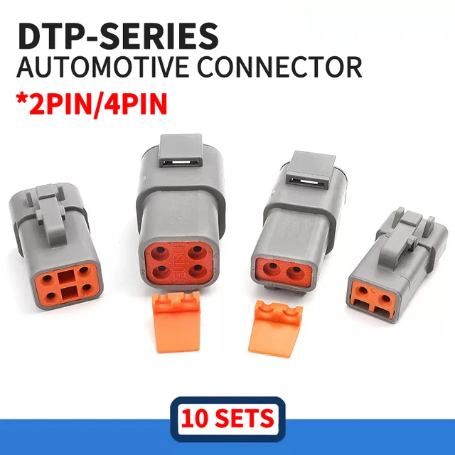 5Sets DTP06-2S Dechi type 2-hole automotive waterproof connector high current heavy-duty truck harness plug DTP04-2P 1