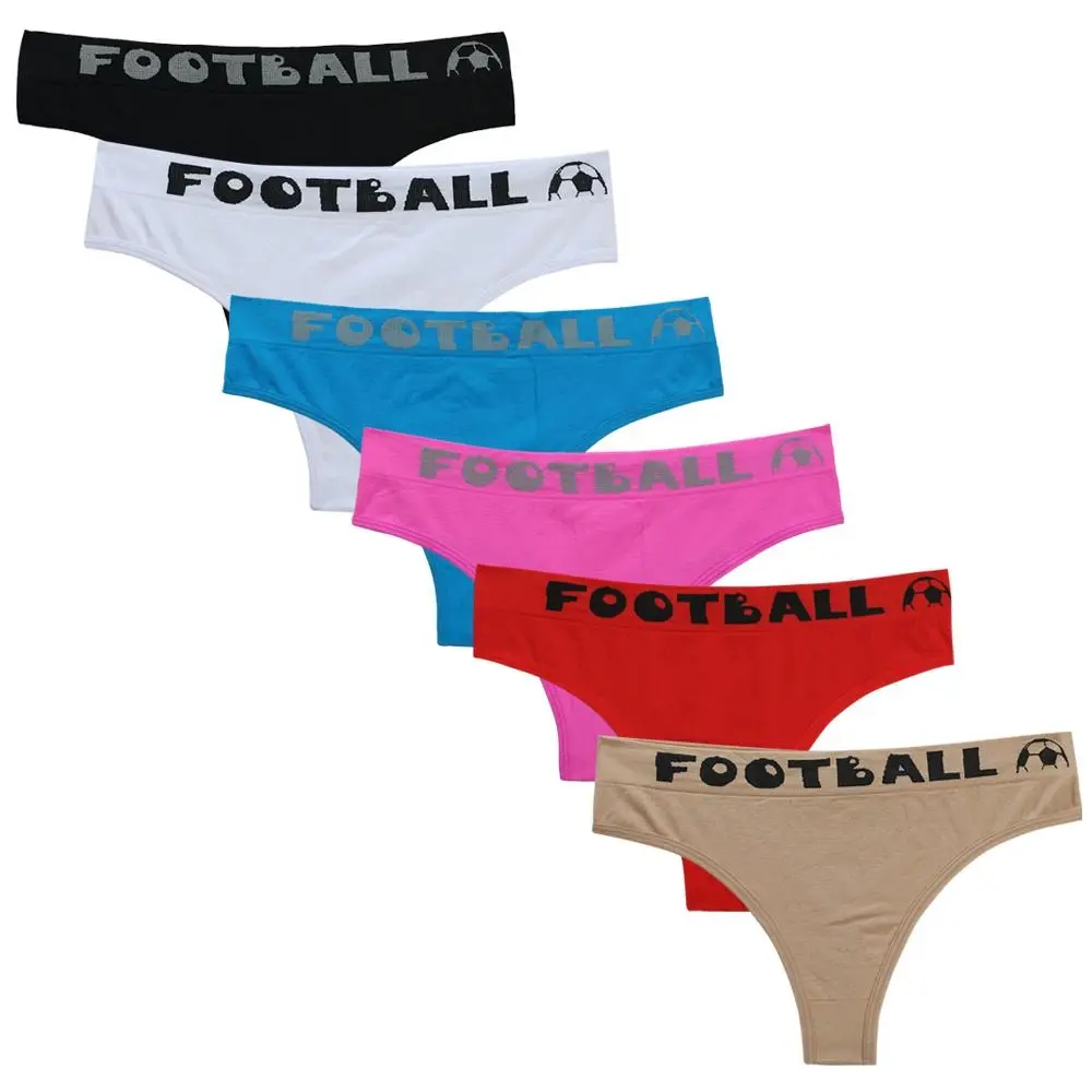 

Soft For Women Thong Underpants Solid Color Middle Waist Briefs Female Lingerie Football Letter Panties Women Underwear