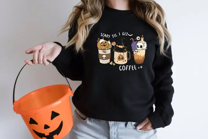 Three cups Halloween Shirt, Autumn Sweatshirts, Fall Shirts, Pumpkin Halloween Halloween Love shirts O Neck cotton Drop Shipping