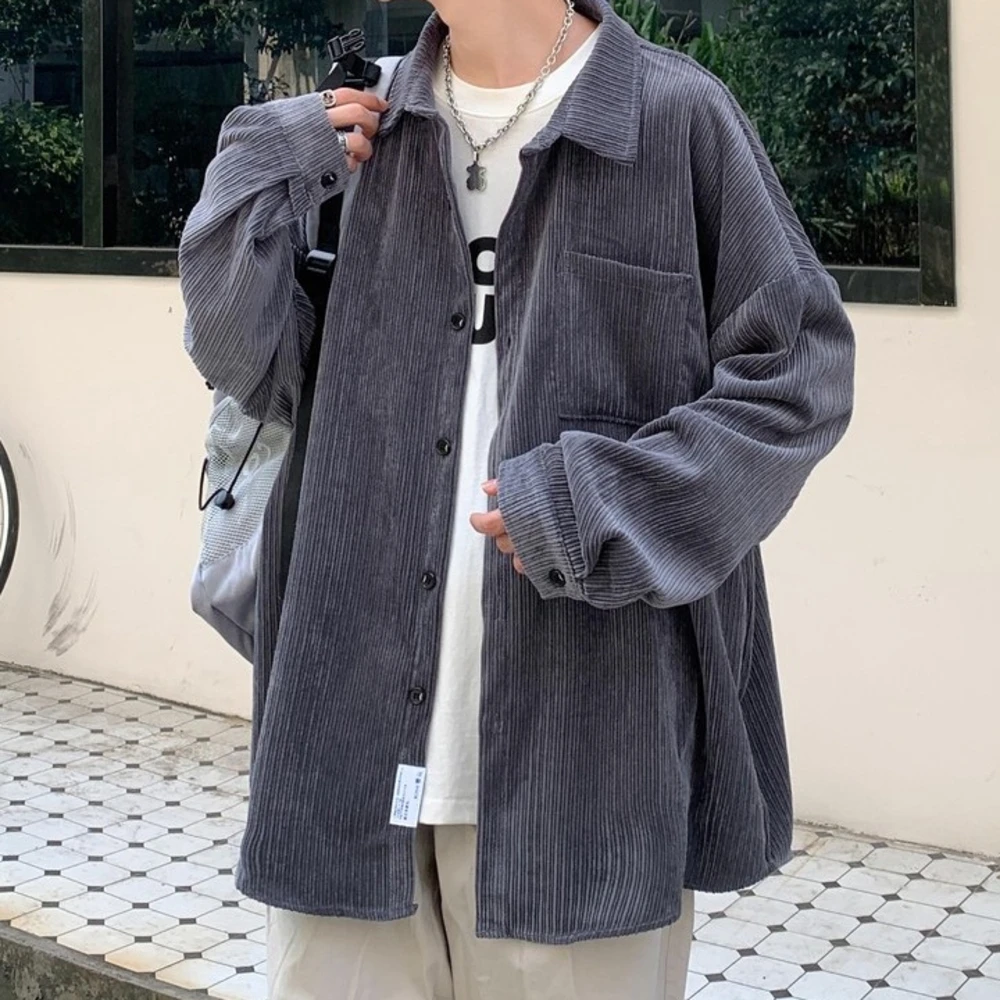 

Privathinker Corduroy Solid Color Men Shirts Vintage Fashion Long Sleeve Blouses Casual Large Size Spring Autumn Male Shirts