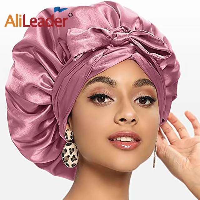 Bonnet de nuit en Satin de soie pour femmes, bandeau large réglable,  élastique, pour cheveux bouclés - AliExpress