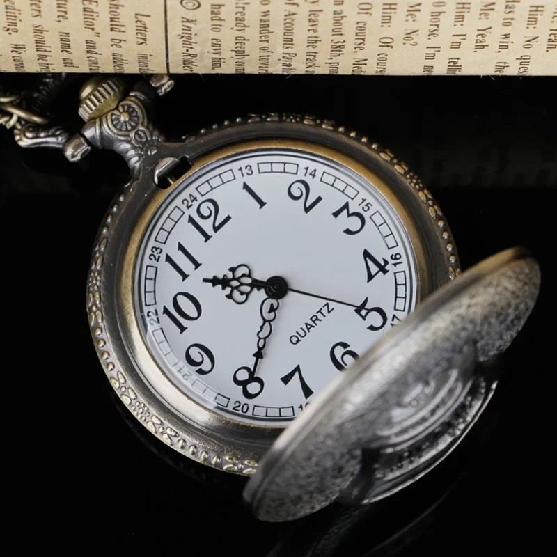 Vintage Bronze Quartz Pocket Watch Hell Bell Pattern Pendant Jewelry Chain Watch Men Women Clock Gift Collection