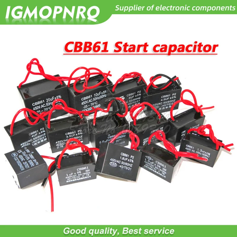 CBB61 Air Conditioning Outdoor Unit Capacitor Start Capacitor Fan 450VAC 450V 0.8UF 1UF 1.2UF 1.5UF 2UF 2UF 2.5UF 3UF (Size: 6UF 4PIN Inserts