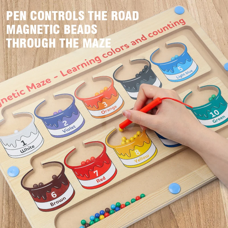 Baby Wood Color Number Cognition Board Walking Bead Magnetic Pen Maze Sorting Puzzle Early Education Toys for Children Gifts 2