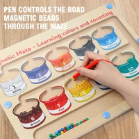 Baby Wood Color Number Cognition Board Walking Bead Magnetic Pen Maze Sorting Puzzle Early Education Toys for Children Gifts 2
