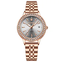 Sophisticated Women's Stainless Steel Quartz Watch - Luminous, Waterproof Design with Calendar Feature (White)