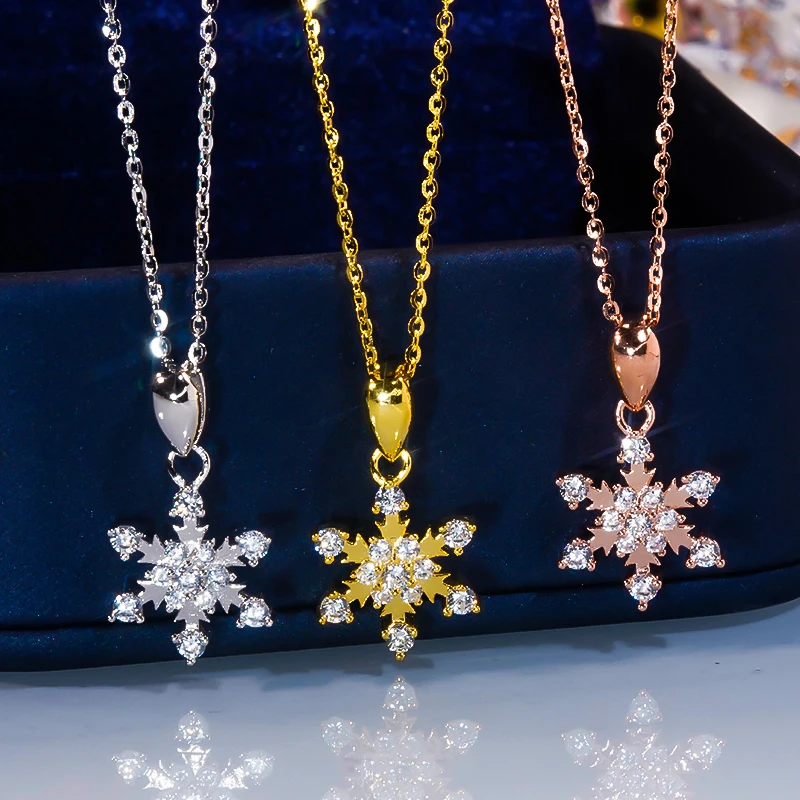 

Ice Crystal Snowflake Necklace For Women 925 Sterling Silver Luxury Temperament Party Fine Jewelry For Girlfriend Birthday Gift