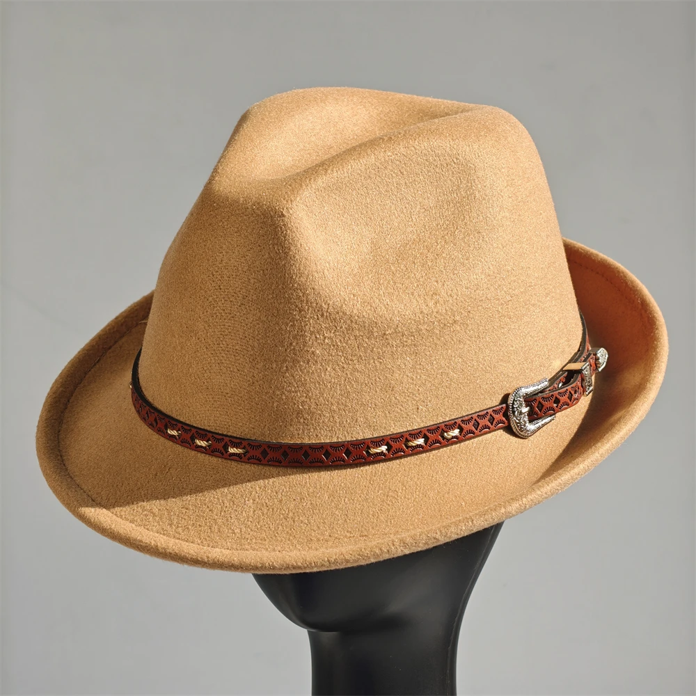 Filz-Panama-Fedora-Hut, kurze Krempe, Trilby, flacher Hut für Männer und Frauen, Homburg-Kirche, Jazz-Hut, verstellbar – Detail 14