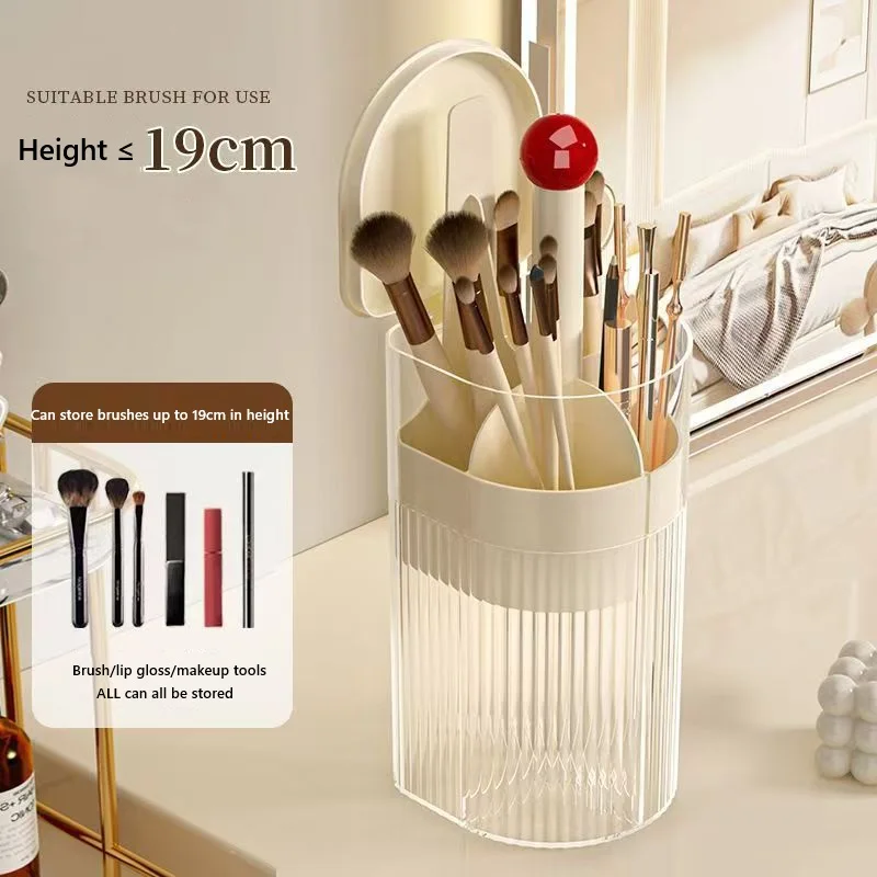 Transparent Makeup Brush Holder with Lid Automatic Lifting Dustproof Makeup Brushes Organizer for Vanity Cosmetics Storage Box 4