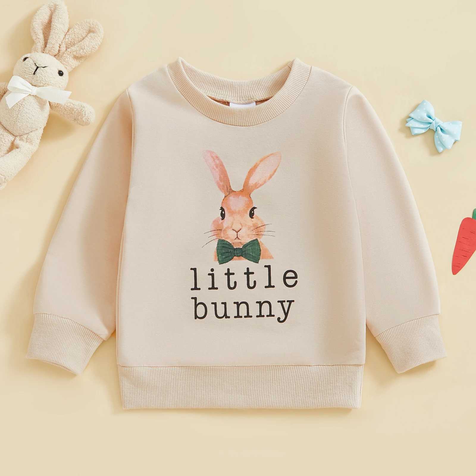 FOCUSNORM 0-5Y Little Kids Girls Boys Easter Sweatshirts T Shirts Letter Rabbit Print Crew Neck Long Sleeve Pullovers Spring Top 5
