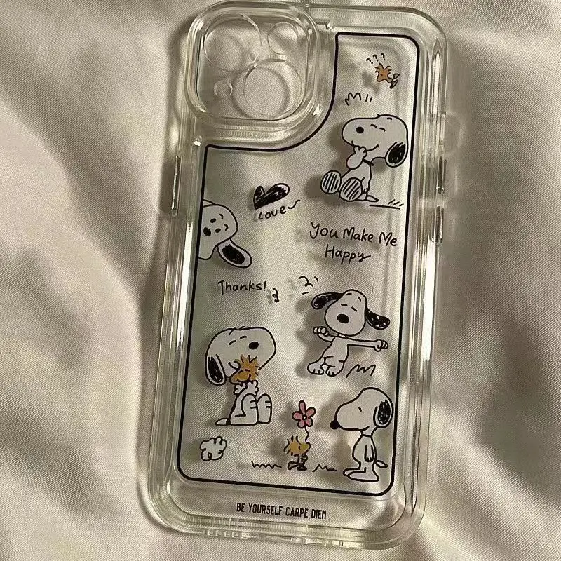 thumbnail image 1 of Bonita funda de teléfono con dibujos animados de la familia Snoopy y Charlie Brown para iPhone 15, 14, 13, 12, 11 Pro Max, carcasa trasera suave y transparente, regalo para pareja, 1 of 5