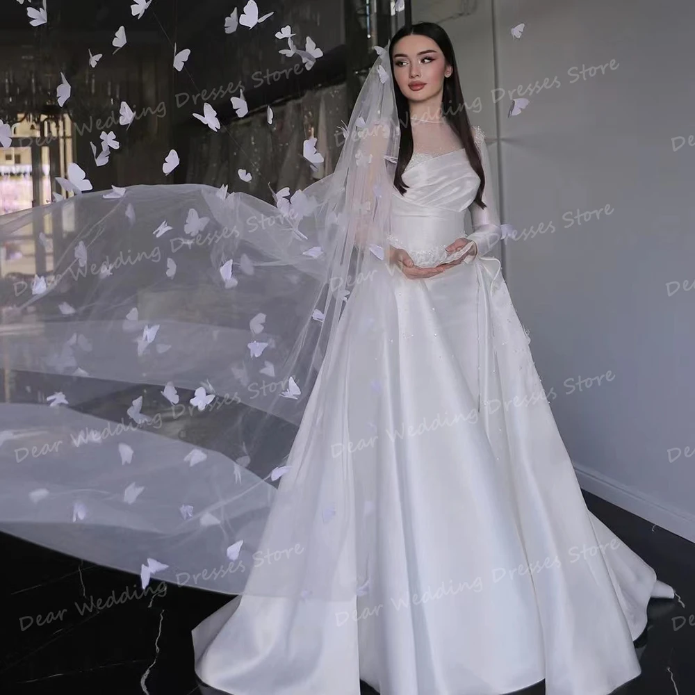 

Платье Свадебное ТРАПЕЦИЕВИДНОЕ с длинными рукавами-бабочками, кружевное атласное