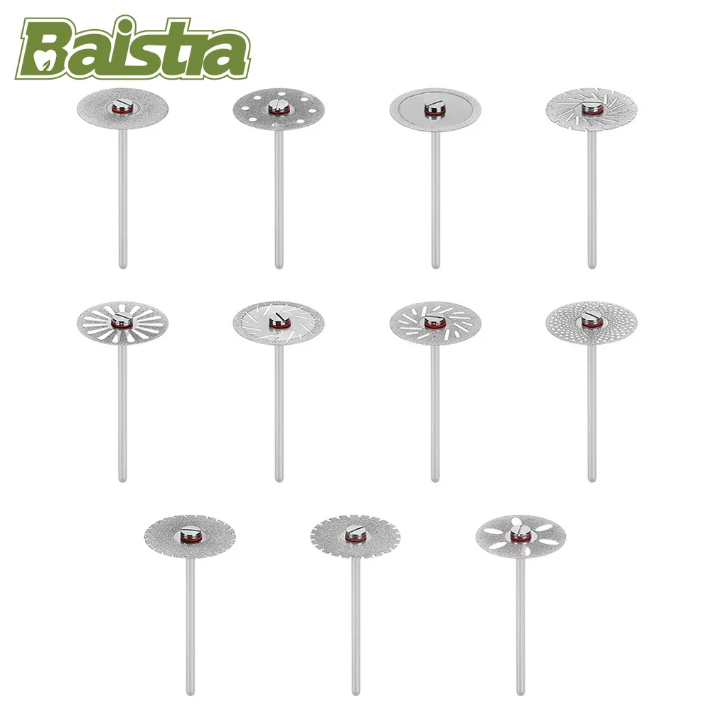 

10 Sets/Pack BAISTRA Dental Lab Diamond Disc Cutting Double Side Disc Tool with Polishing Shank Fit For Polisher Machine