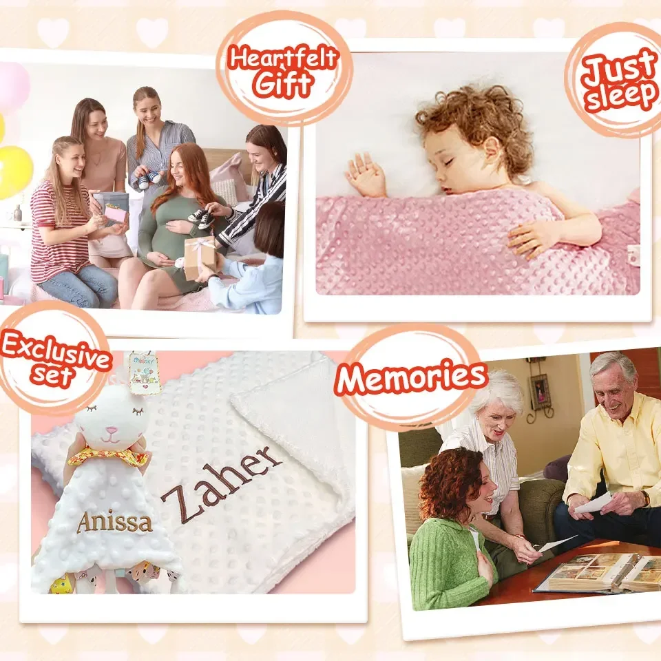 Description Picture 5 of itemPersonalized Baby Blanket with Silicone Teether Organic Cotton Comforter for Newborn Shower Gift Hypoallergenic Security Blanket