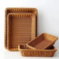 Handmade Rattan Woven Storage Trays Fruit Vegetables Bread Wicker Baskets Restaurant Serving Tabletop Display Storage Baskets 1