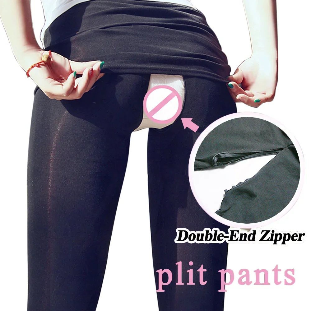 Frau Open Crotch Leggings sexy Doppel reiß verschlüsse unsichtbare Schritt  lose Hose für Outdoor-Freund Dating Höschen exotische Dessous - AliExpress