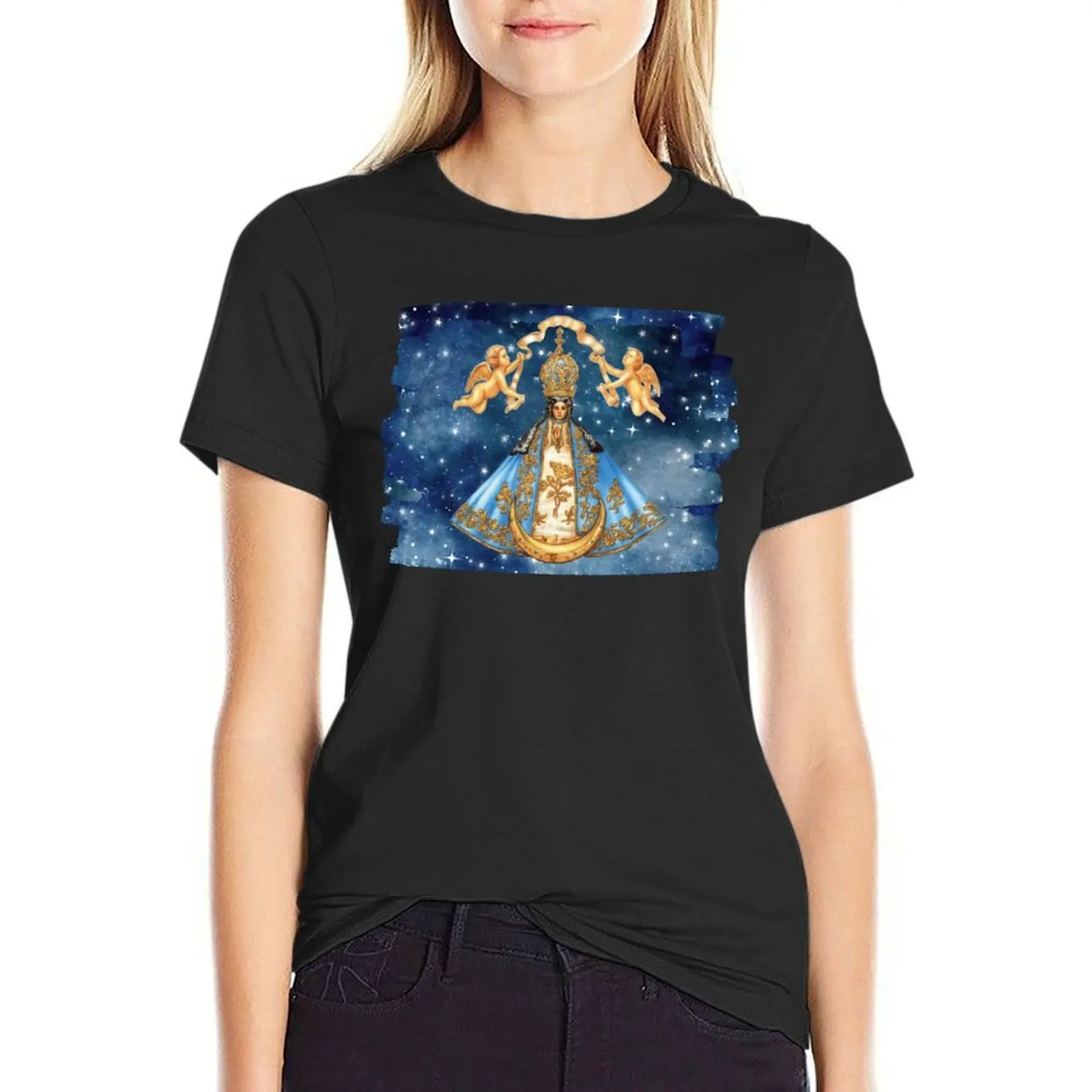 

Virgen de San Juan de los Lagos, Our Lady of San Juan de los Lagos T-Shirt summer top Short sleeve tee Women clothes