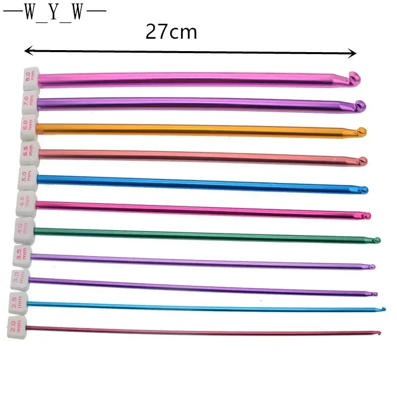 다양한 색상의 알루미늄 UNISIAN AFGHAN 크로셰 후크 니트 바늘 스웨터 바늘, 구슬 뜨개질 크로셰 세트, 2-8mm, 11 개