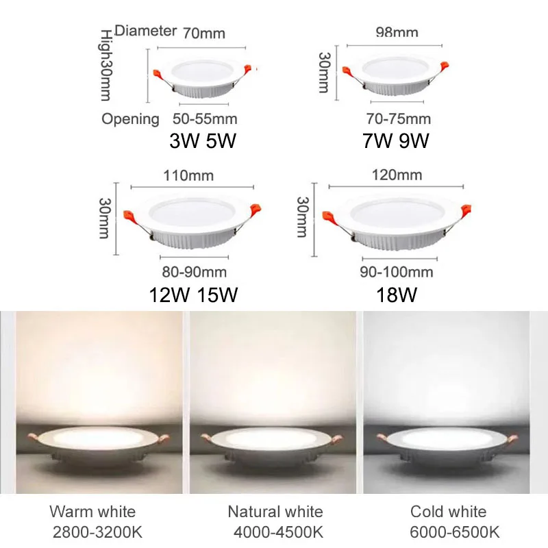 DC 12V LED Downlight 3W 5W 7W 9W 12W Embedded Ceiling Lamp Spotlight Circular Decorative Lighting