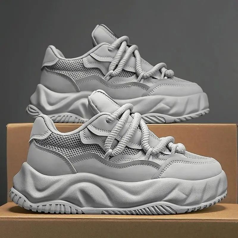 2024 Casual Breathable Bread Mesh Comfortable and Non-Slip Running Platform Increased by Sports White Shoes Men 4