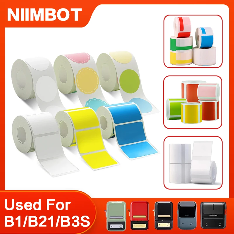 Niimbot-Etiqueta impermeável auto-adesivo, Mini impressora, fio térmico, cabo branco, cor, etiqueta redonda, B1, B21, B203