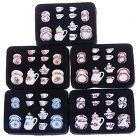 15Pcs/set Teapots Tea Game Model Miniature Dollhouse Furniture Porcelain Cups Flower Tableware Kitchen Chinese style Girls Toys 2