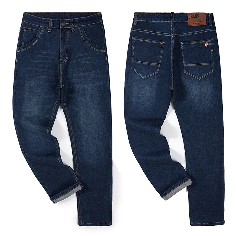 Plus Size 42 44 46 48 50 52 Autumn Winter New Men's Classic Jeans Loose Straight Denim Trousers Stretch Brand Pants Black Blue 6