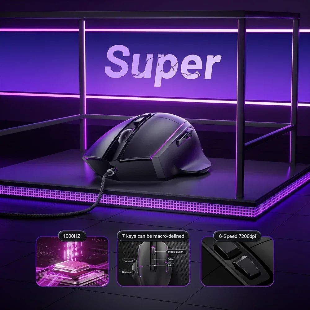 Wired Gaming Mouse 1000Hz Return 7 Buttons 12800DPI Macro Mouse for E-sports Ergonomic Design RGB Backlit gaming mouse,wired mouse