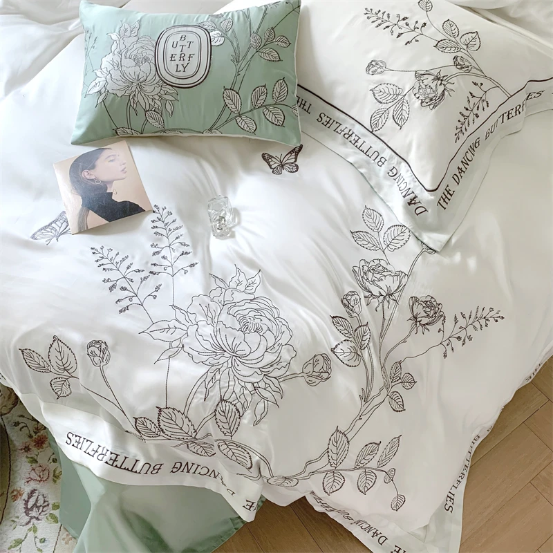 Waliicorners Chic Flowers Butterfly Embroidery Summer Smooth Soft Cozy Breathable Bedding Set Silky Quilt Cover Set Bed Linen Pillow Sham 14 S93b5f9da9e1848e59b4b1ee08ab06c4dD
