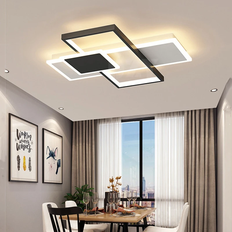 Modern Led Chandelier Gold Ceiling Lamp Rectangle Style For Bedroom Living Room Dining Room Kitchen  Design Remote Control Light