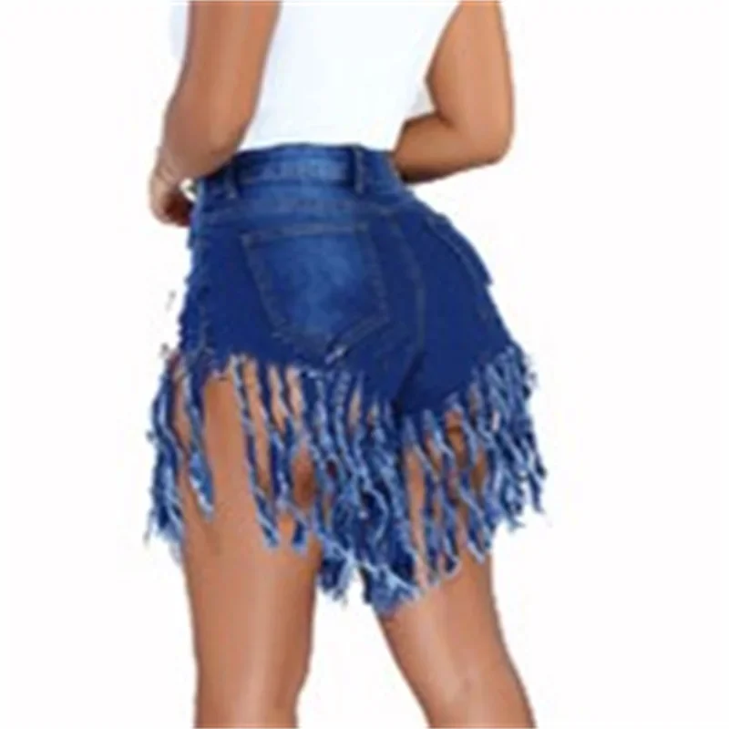 Fashion Tassel Splice Denim Shorts Women High Waist Three Quarter Pants Female Commuter Trend Streetwear New Stretch Mini Jeans