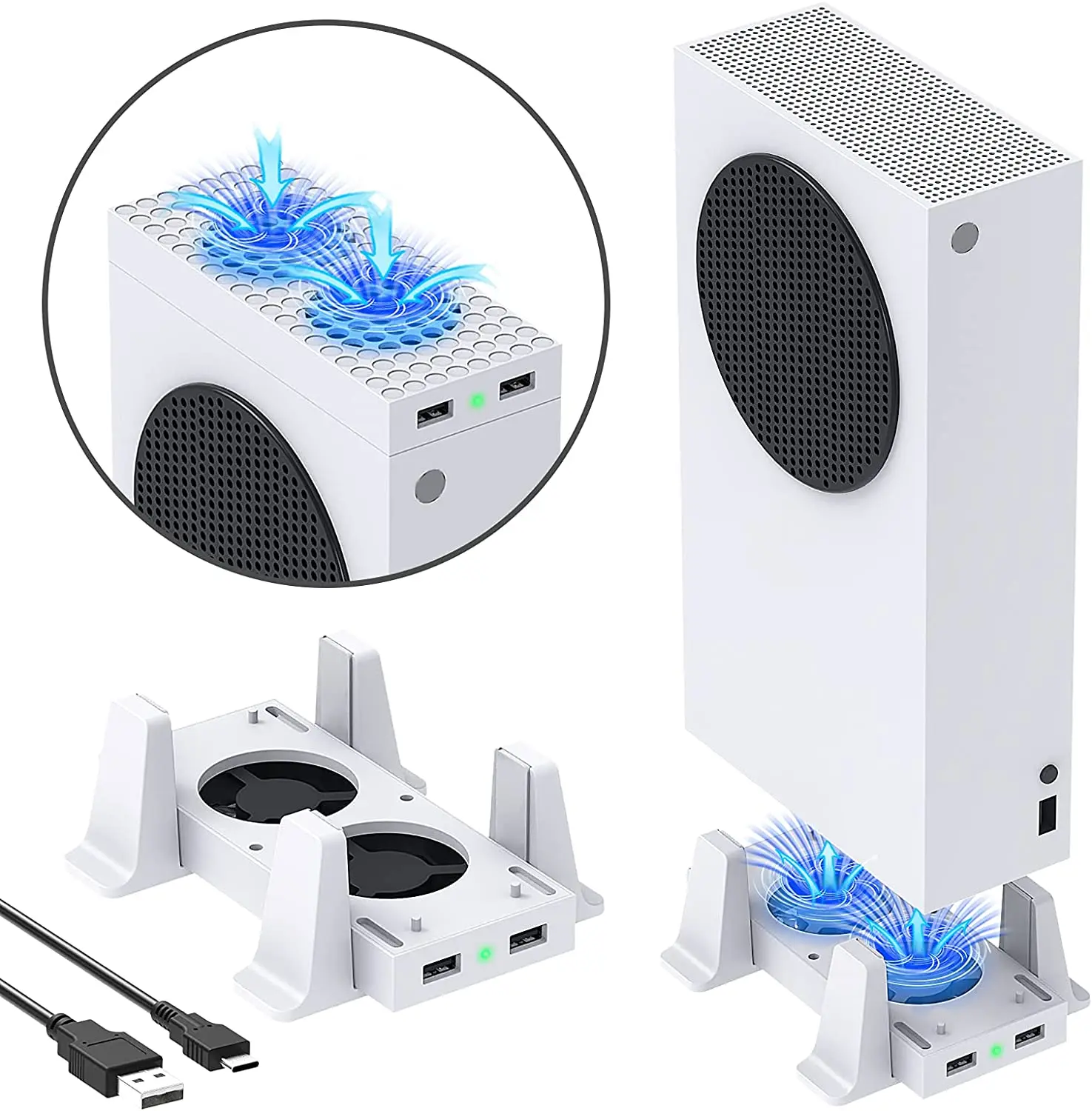 Vertical Dual Cooling Stand 2 Cooling Fans 3-Speed Cooler Dock Station for Xbox Series S Game Console Holder with 2 USB Ports