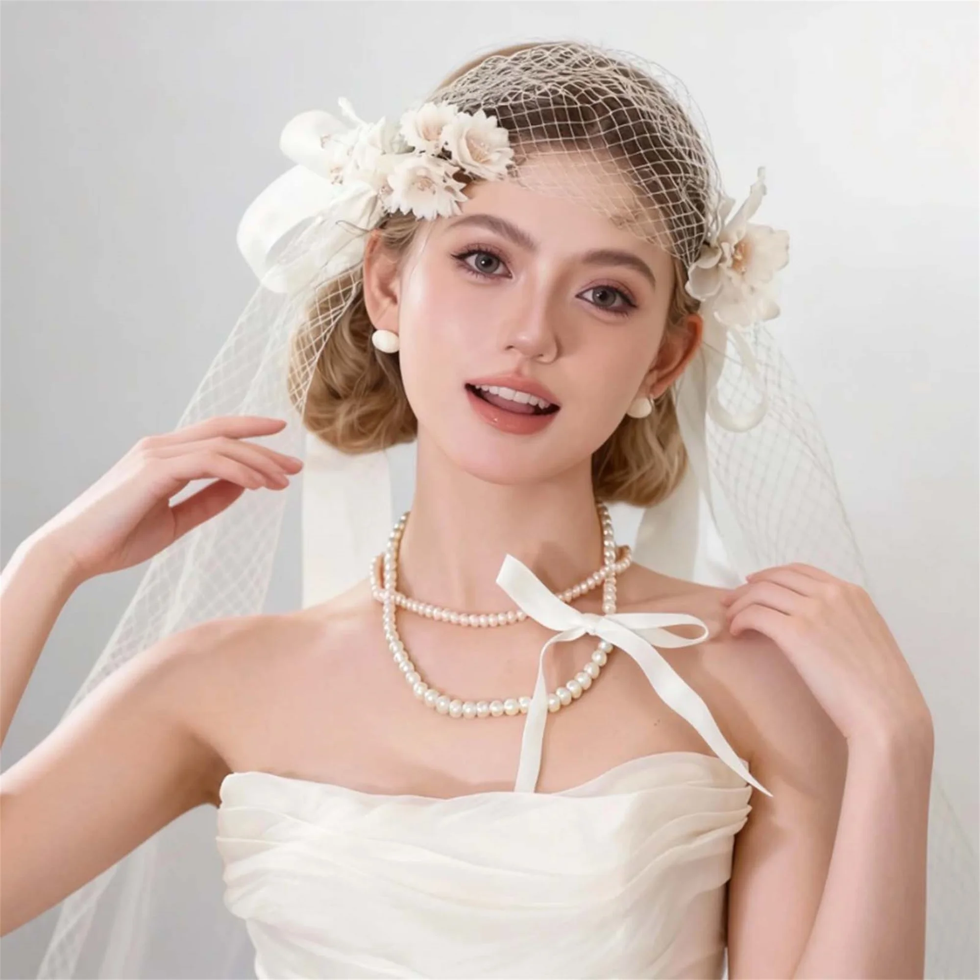 Elegant Lace Bridal Headpiece with Pearl Accents Vintage Style Wedding Hair Accessories Set for Women and Girls