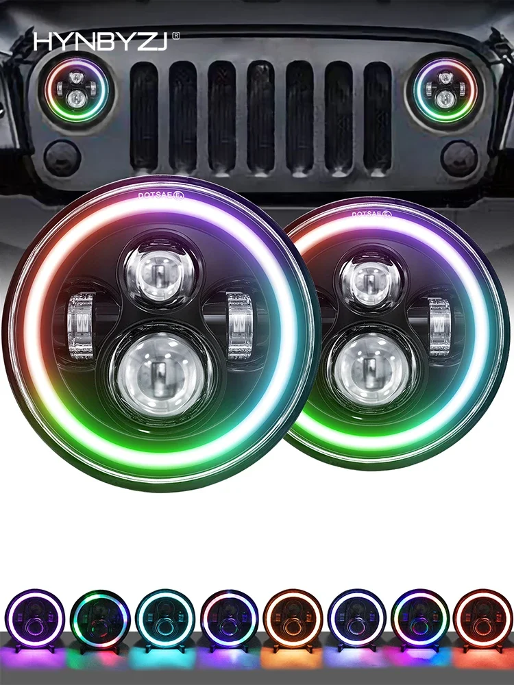 

HYNBYZJ 7'' Led Headlight Rgb Multi-Color Angel Eye Drl Halo Ring Light for Jeep Wrangler Jk Tl Lj Unlimited 240W Dropshipping